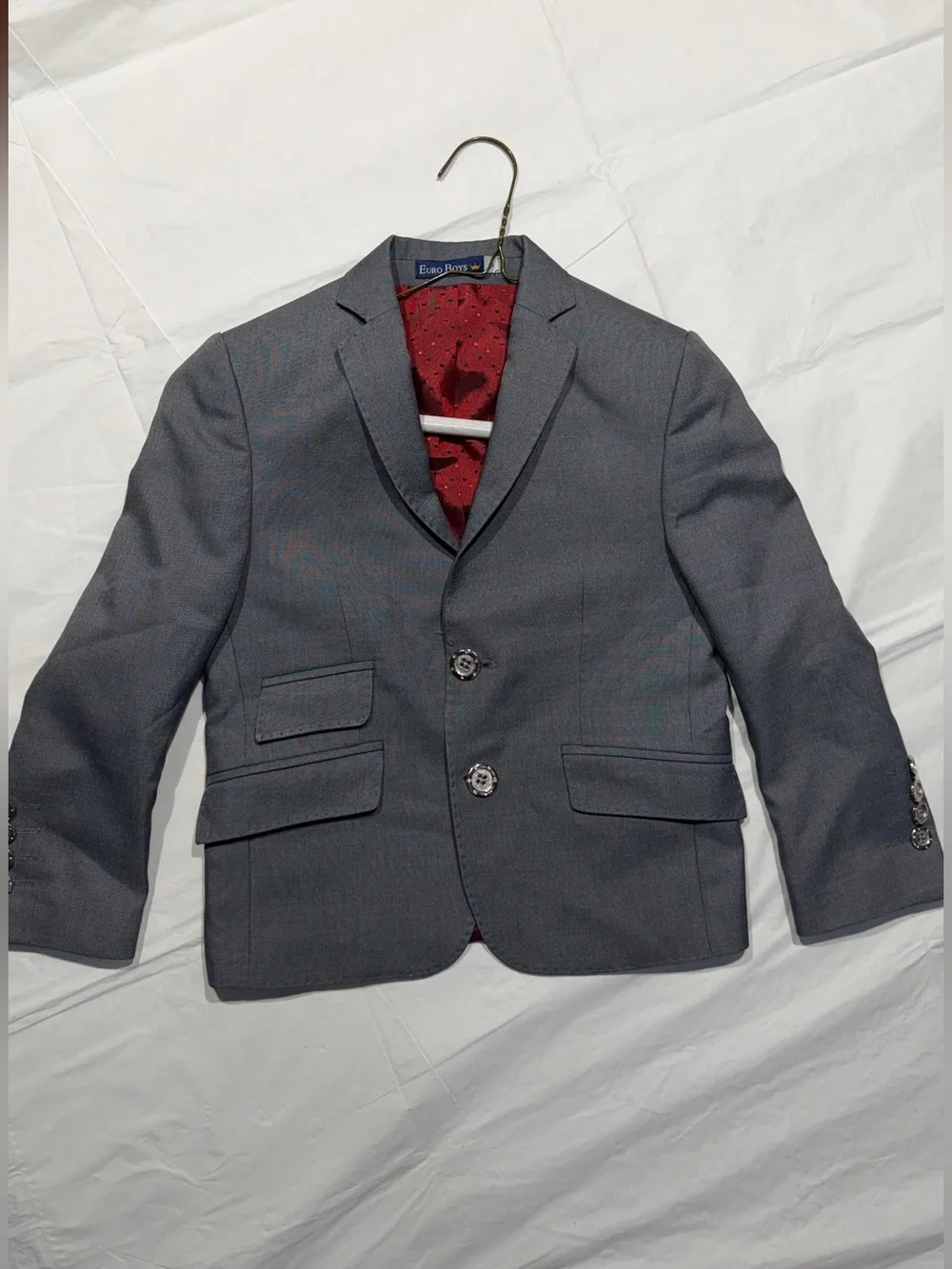 Euro Boss Gray Boys' Blazer with Red Lining